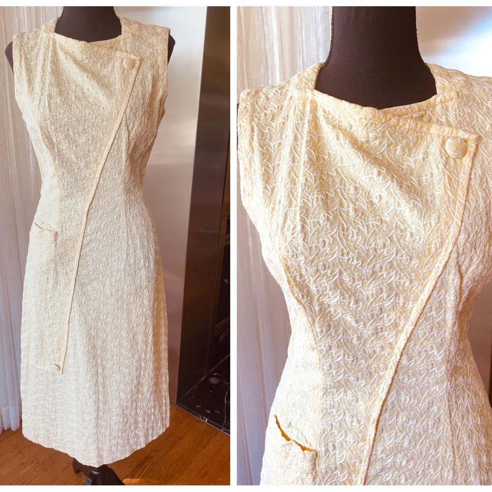 Vintage dress, 40s handmade buttery yellow dress, fitted sleeveless